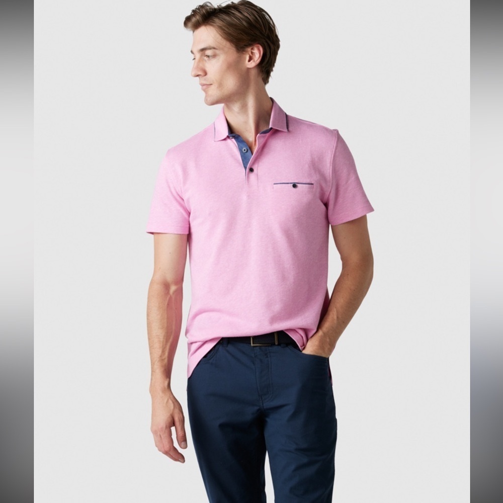 Thomas Dean Men’s Polo Shirt Size XL – Pink with Contrast Trim
